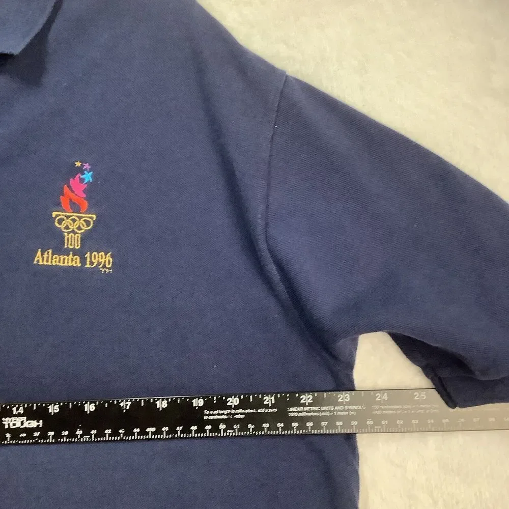 Vintage 1996 Olympics Atlanta Polo Men's Shirt Size XL Navy Blue short sleeve